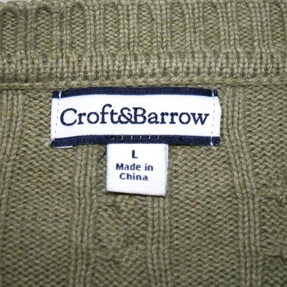 CROFT & BARROW Sweater Cable Knit Crewneck Classic Mid Weight Pastel Green Large - Picture 5 of 12